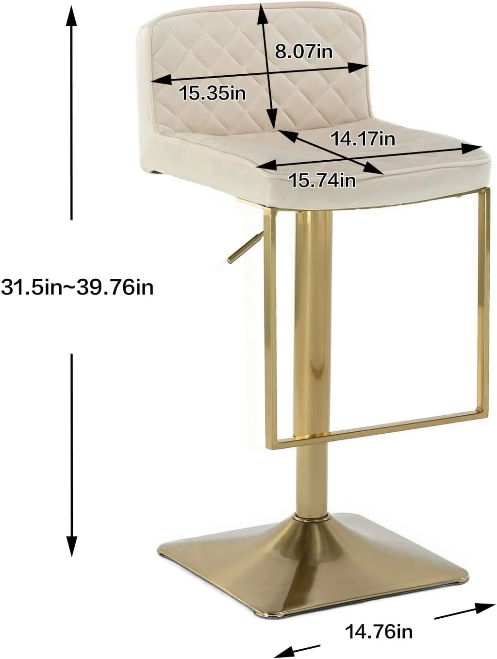TJUNBOLIFE Velvet  Stools  Modern Swivel Counter Height Barstools  Height Adjustable Kitchen Stools for Island  Chairs Island Stools Chair Gold sillas para barra de cocina (Ivory  Set of
