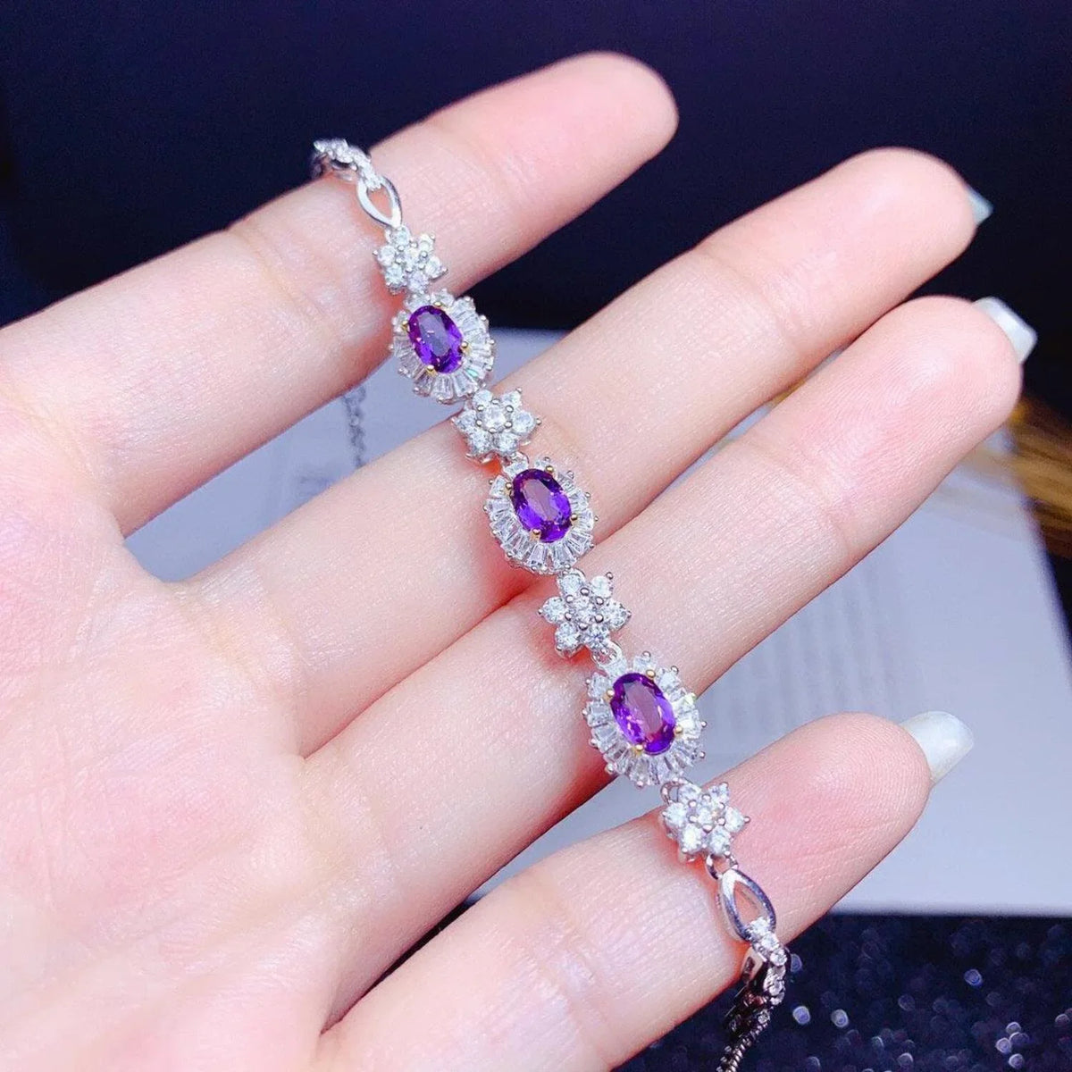 Natural Amethyst Bracelet Women S925 Sterling Silver Plated 18k Gold Inlaid Light Luxury