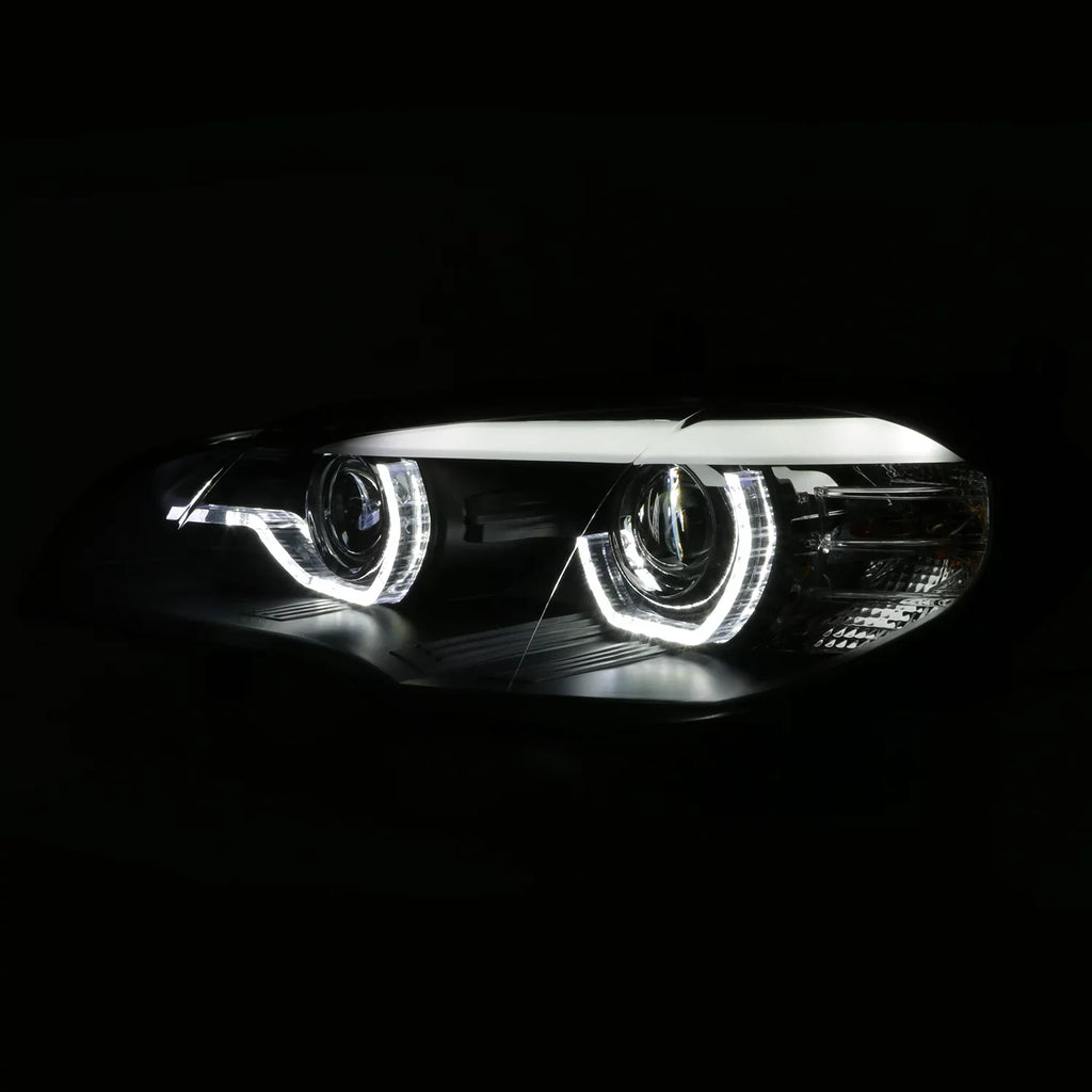 AKKON - For 2007-2010  E70 X5 HID [w/ AFS Model] LED Halo DRL Projector Black Headlights Driver Left+Passenger Right Pair