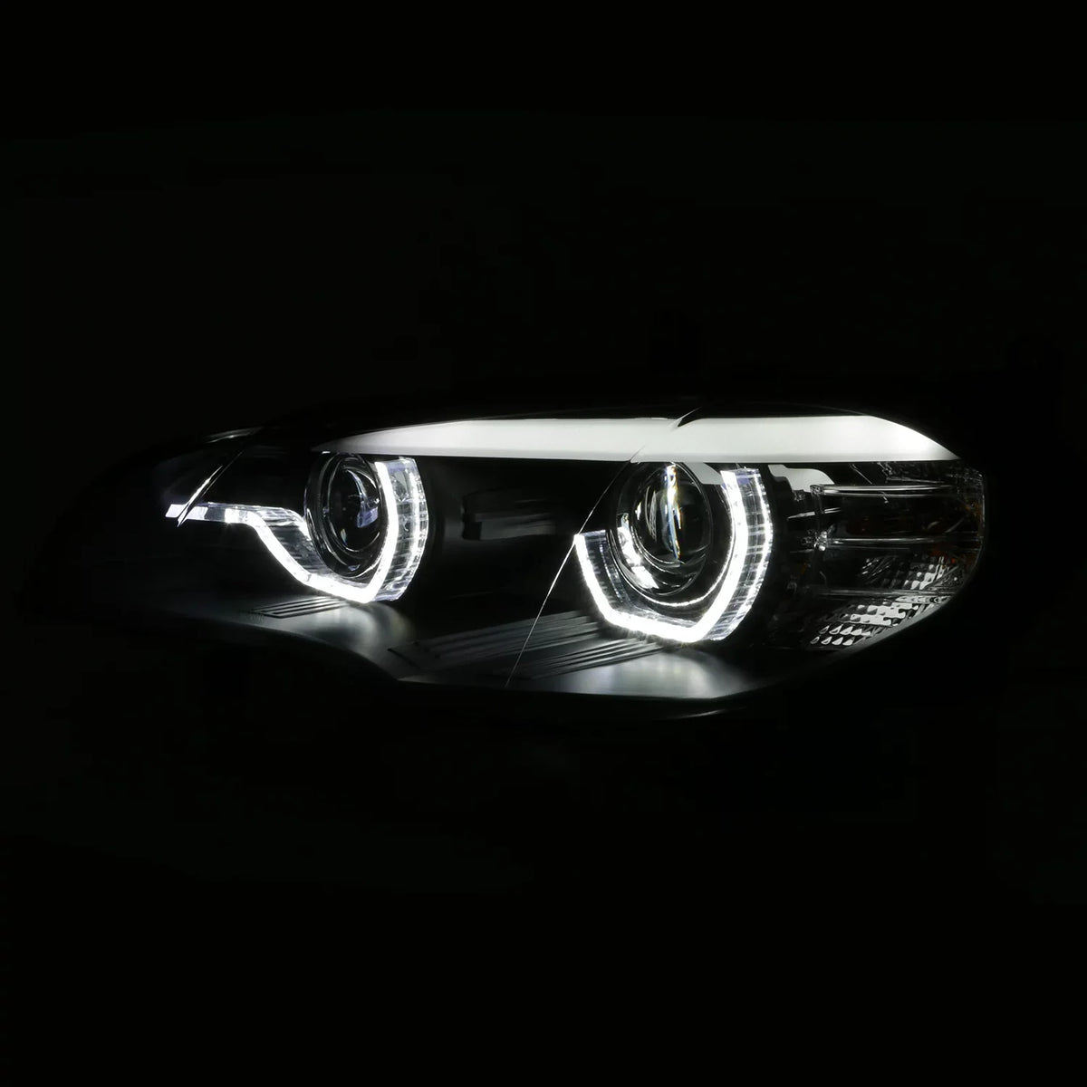 AKKON - For 2007-2010  E70 X5 HID [w/ AFS Model] LED Halo DRL Projector Black Headlights Driver Left+Passenger Right Pair