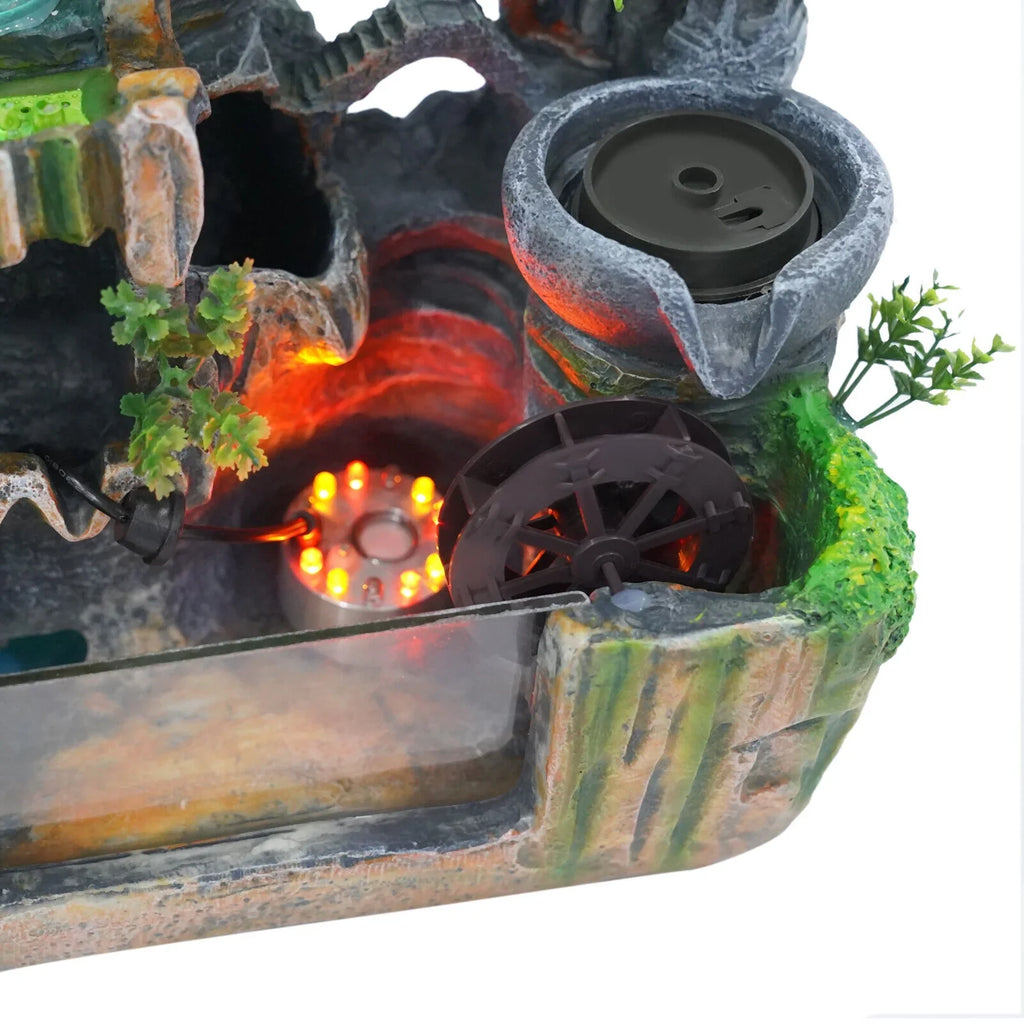 Miumaeov Desktop Simulation Rockery Fountain Ornament Small Waterfall Landscape Countertop Decoration Fish Tank with Led Light Atomizing Humidifier Effect for Office Home Bedroom