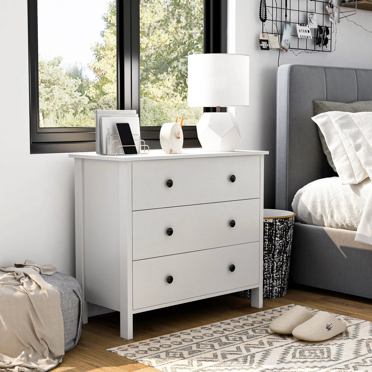 Denhour DH BASIC Transitional 34-inch Wide 3-Drawer Neutral Youth Dresser by  White Marble