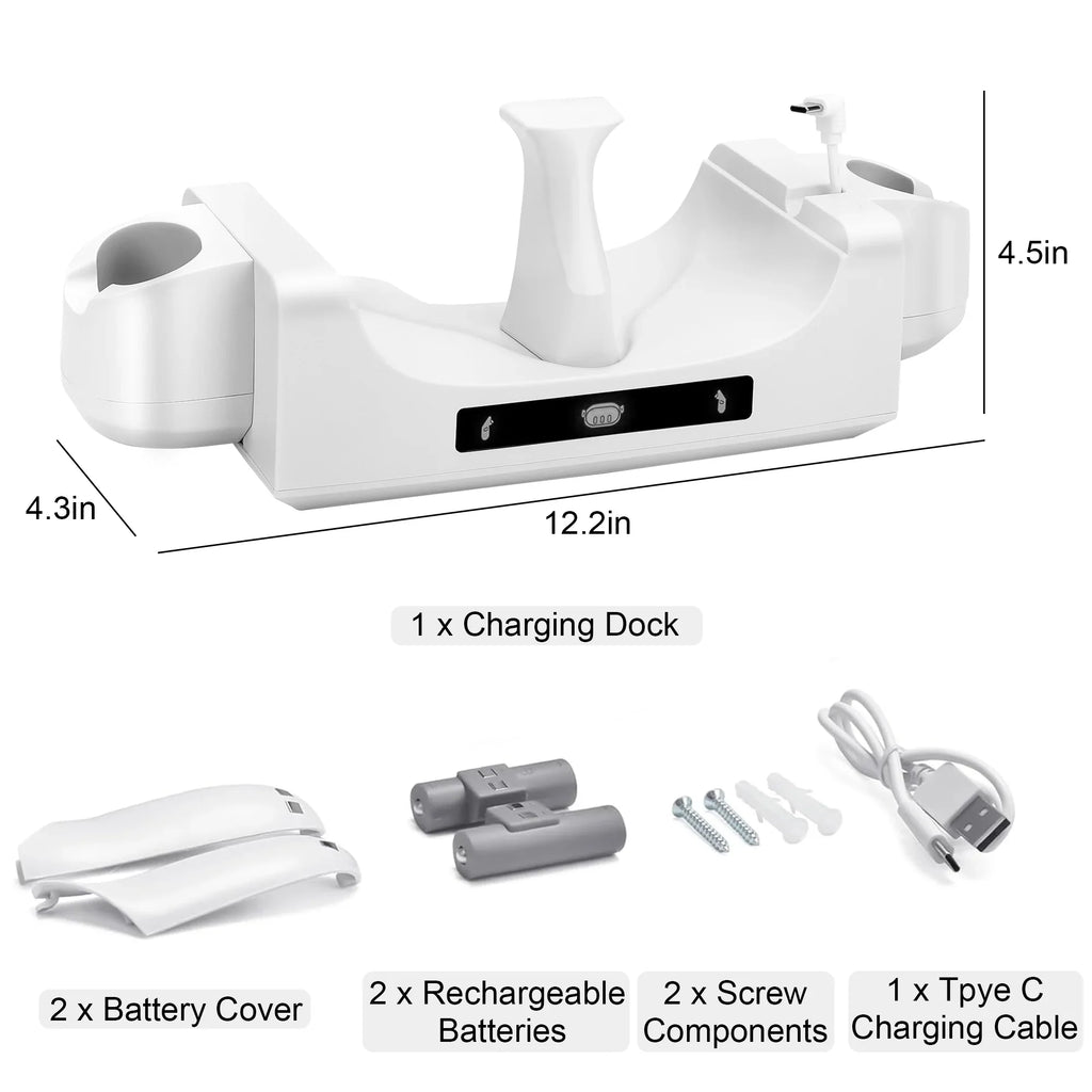 EEEkit Charging Station Fit for Oculus/Meta Quest 3 Headset and Controller, Dual-use Charging Stand with 2 Rechargeable Batteries, Battery shield, Wall Mount Charging Dock