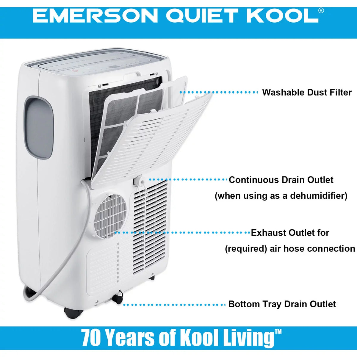 Ft.. Emerson Quiet Kool SMART Portable Air Conditioner with Remote, Wi-Fi, and Voice Control for Rooms up to 300-Sq