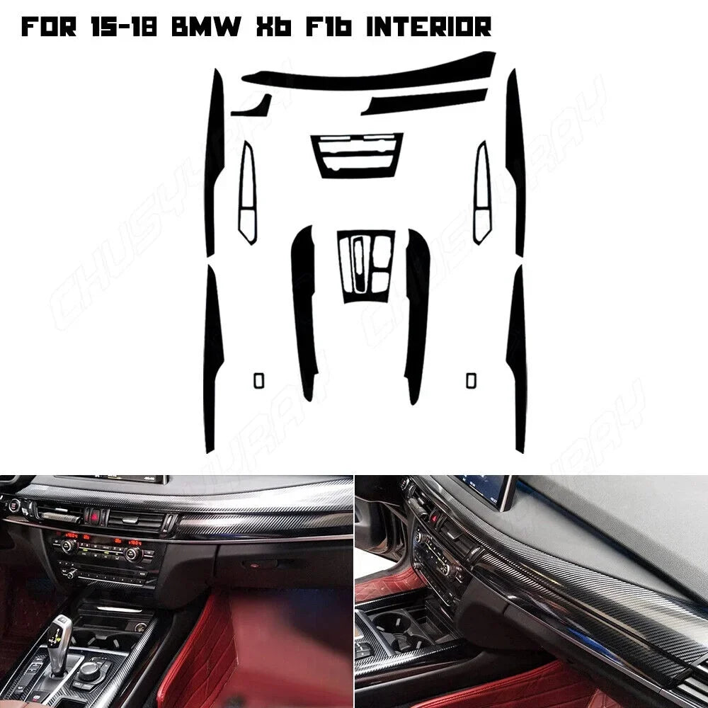 For  X6 F16 2015 2016 2017 2018 Black Interior protector Trim  5D Carbon Fiber （For left-hand drive vehicles）