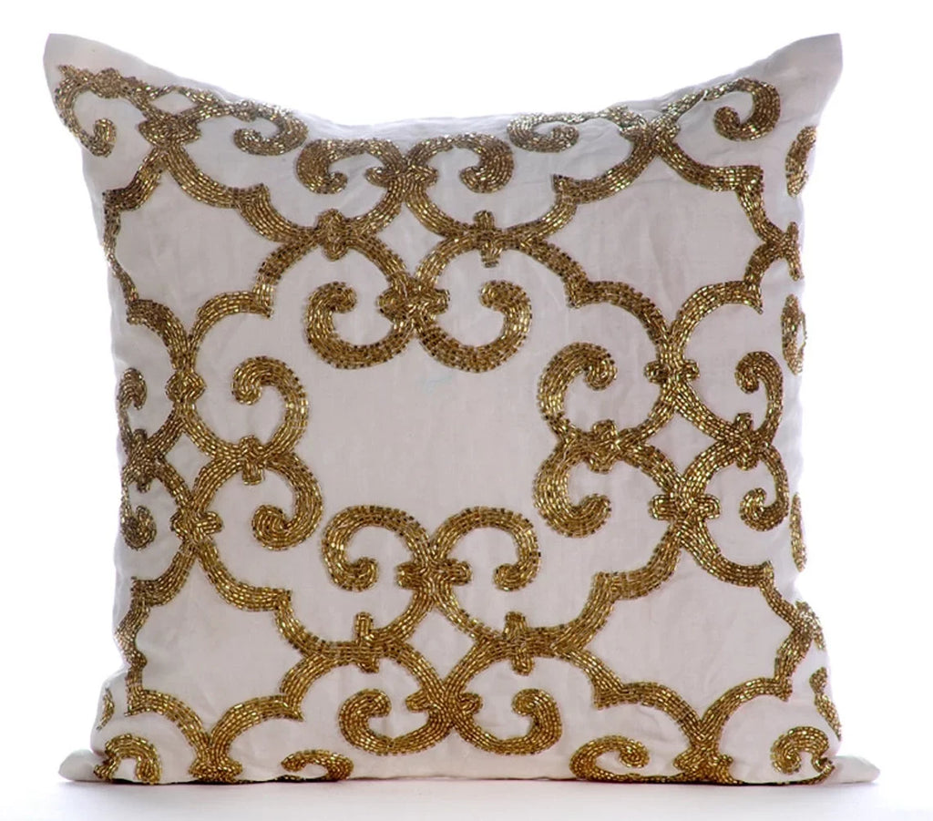 The HomeCentric Cushion shield For Chair, Gold Euro Pillow Shams Pack of 2, 26x26 inch (65x65 cm), Linen Euro Size Pillow Shams, Damask, Modern European ShamCovers Easter - Gold Encrusted