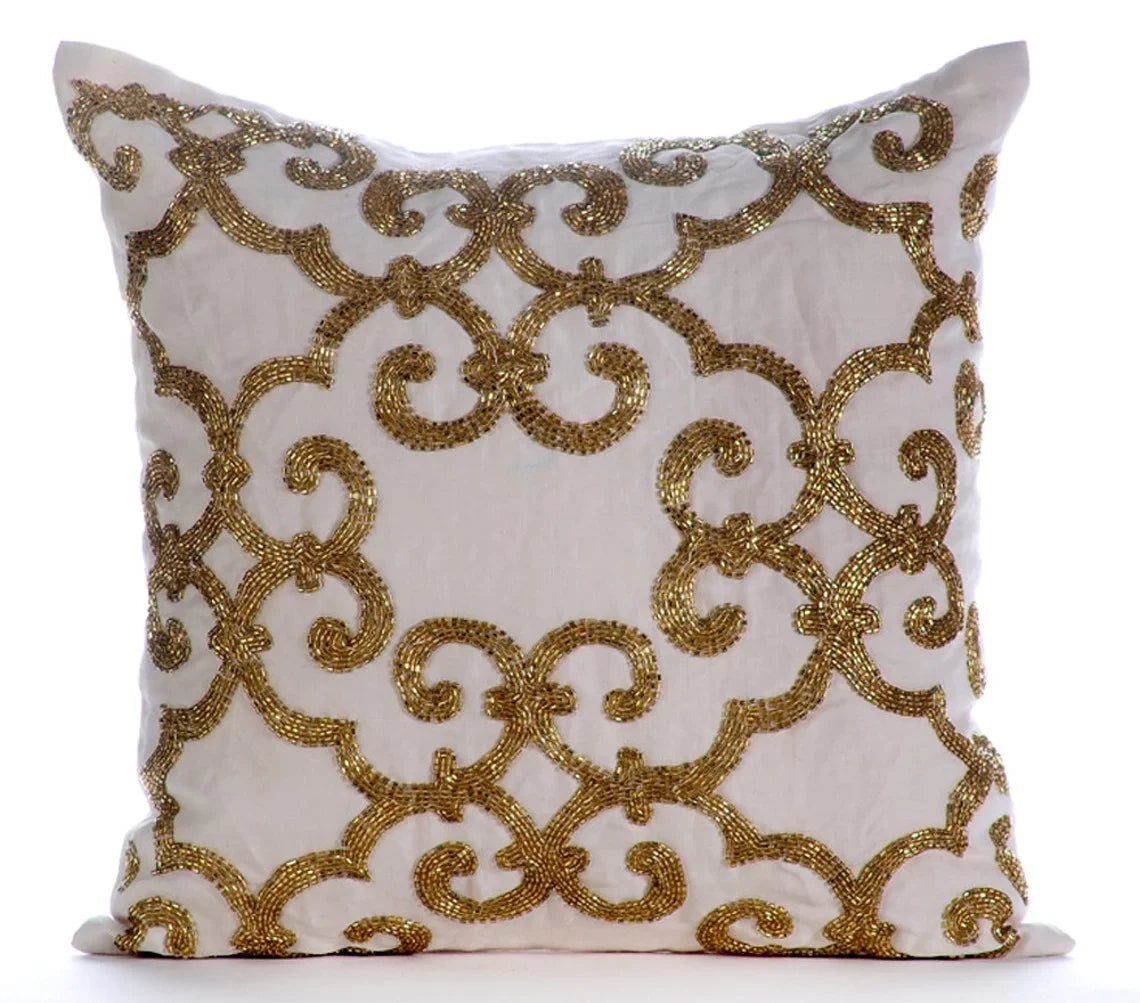 The HomeCentric Cushion shield For Chair, Gold Euro Pillow Shams Pack of 2, 26x26 inch (65x65 cm), Linen Euro Size Pillow Shams, Damask, Modern European ShamCovers Easter - Gold Encrusted