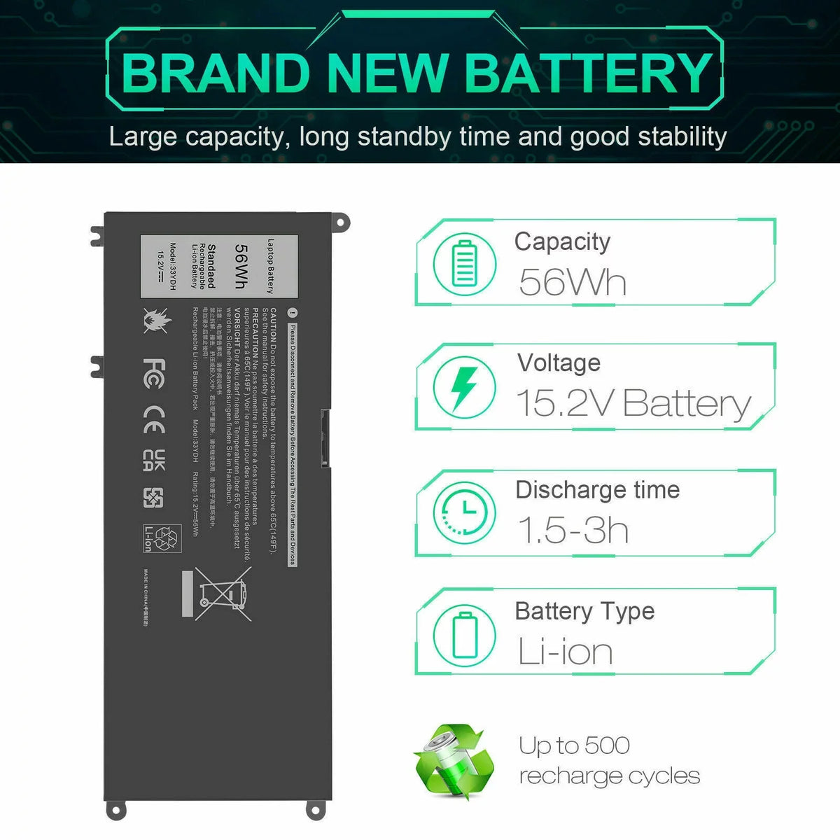 FOR  INSPIRON - 7773 7577 7778 56WH LAPTOP BATTERY 56WH J9NH2 33YDH