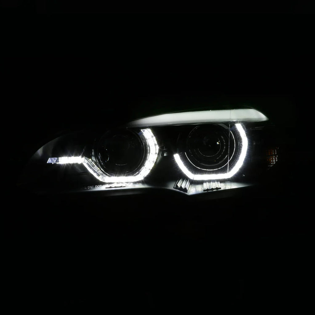 AKKON - For 2007-2010  E70 X5 HID [w/ AFS Model] LED Halo DRL Projector Black Headlights Driver Left+Passenger Right Pair