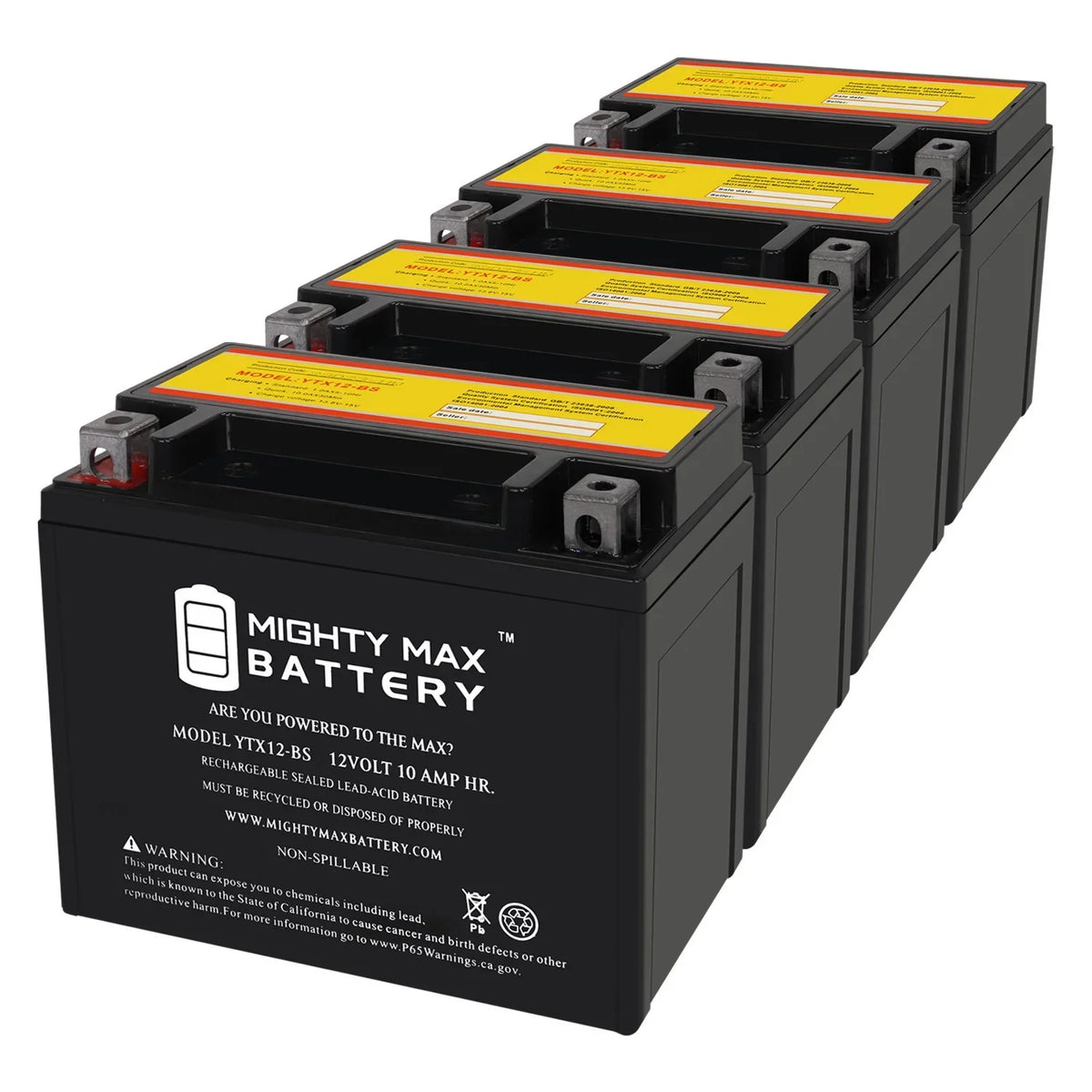 YTX12-BS 12V 10Ah Replacement Battery appropriate with Suzuki GSX-R1000, Z 01-04 - 4 Pack