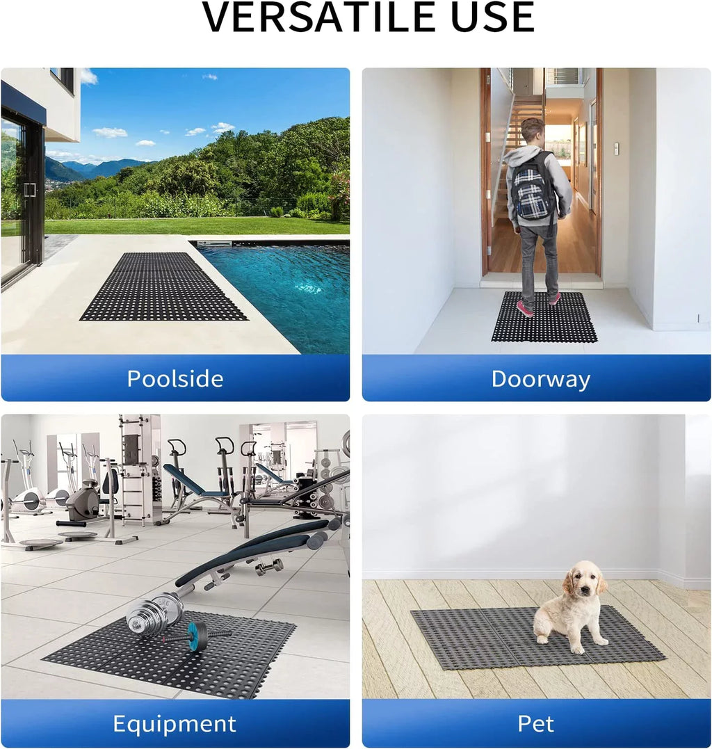 2-Pack Interlocking Rubber Floor Mat for Restaurant Kitchen Bar Garage Anti Fatigue Flooring, Non-Slip Outdoor Shower Pool Drainage Mat. ROVSUN 36 x 36 in