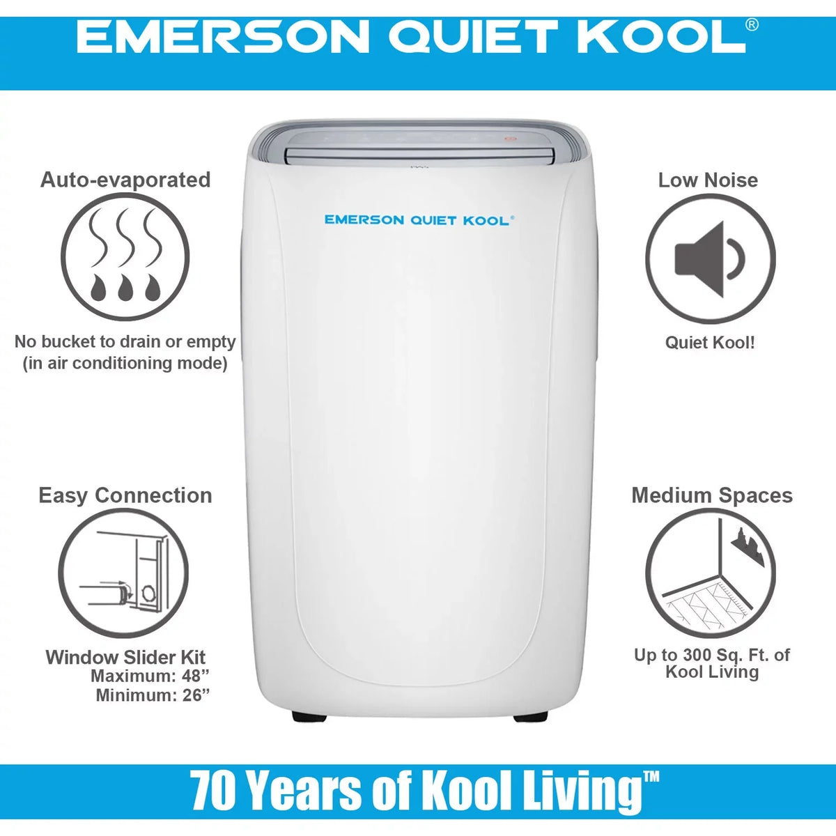 Ft.. Emerson Quiet Kool SMART Portable Air Conditioner with Remote, Wi-Fi, and Voice Control for Rooms up to 300-Sq