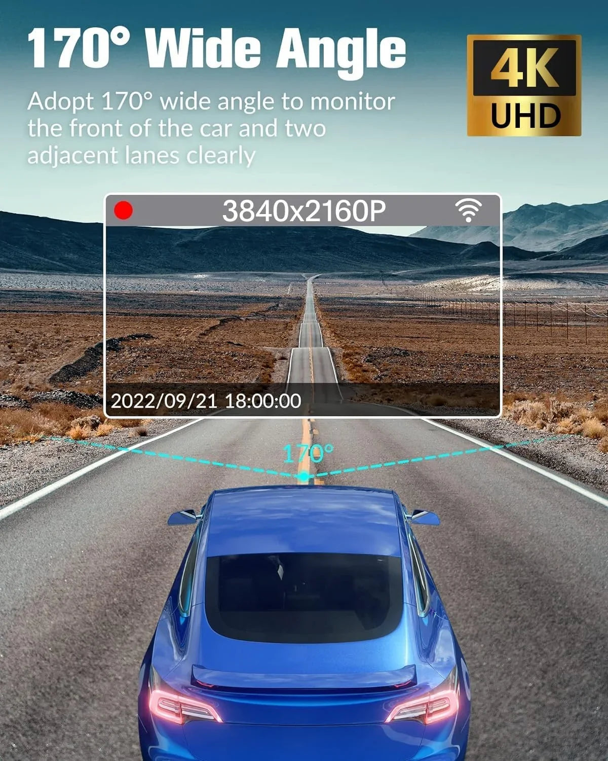 3 Channel Dash Cam Front and Rear Inside,4K Full UHD Dash Camera for Cars with Free 32GB SD Card,Built-in Super Night Vision,170°Wide Angle,2.0'' IPS Screen,WDR,Loop Recording,24H Parking Mode