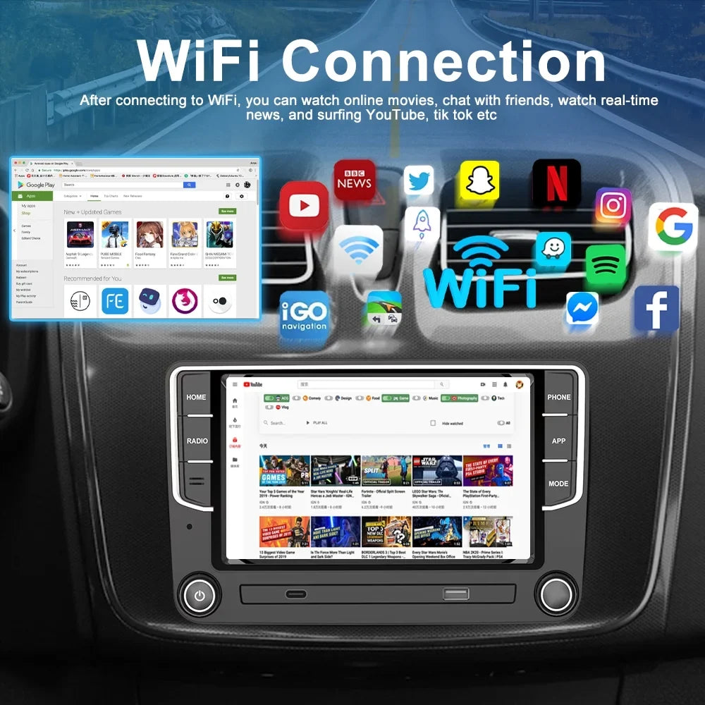 For VW Volkswagen Jetta Passat CC Amarok Golf Polo 7" Touch Screen Bluetooth Car Stereo Radio Carplay GPS Navigation Player 4+64GB