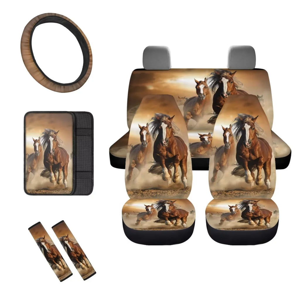 Binienty Car Seat shield for Carseat SUV Van Auto Interior Accessories,Center Console Pad,Front Back Seat Protector shield,Steering Wheel Pad,Armrest wrap,8pcs Running Horse Western Aztec Design