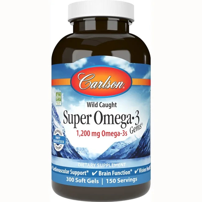 '- 300 Softgels. Carlson Labs - Norwegian Super Omega-3 Gems Fish Oil Concentrate 1000 mg