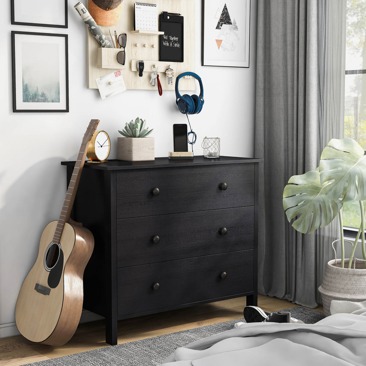 Denhour DH BASIC Transitional 34-inch Wide 3-Drawer Neutral Youth Dresser by  White Marble