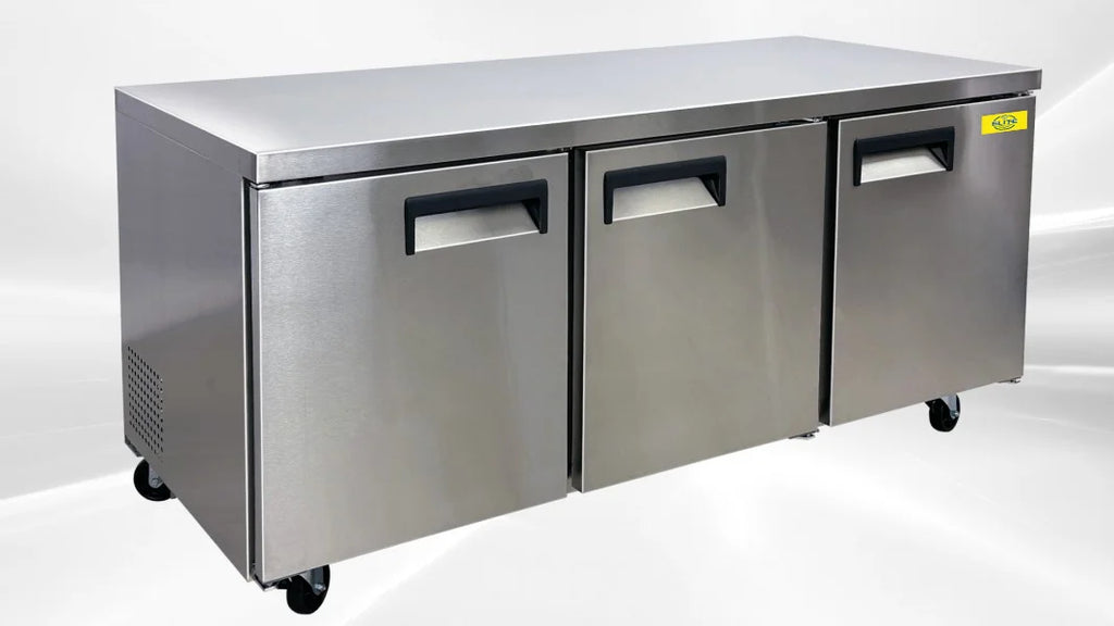 ft.. 72 ins Commercial Three Door Undercounter Stainless Steel Refrigerator 15.5 Cu