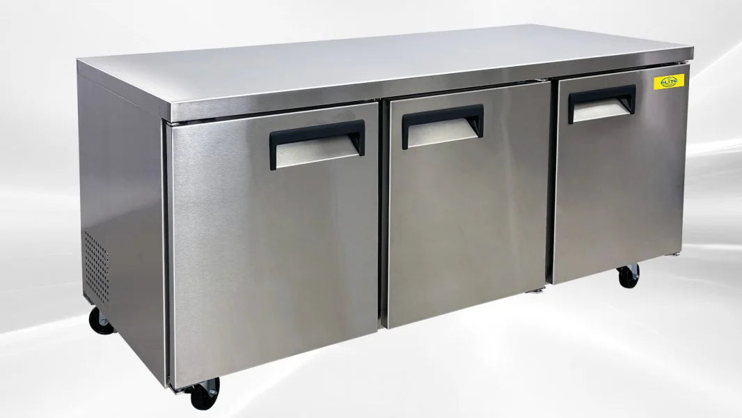 ft.. 72 ins Commercial Three Door Undercounter Stainless Steel Refrigerator 15.5 Cu