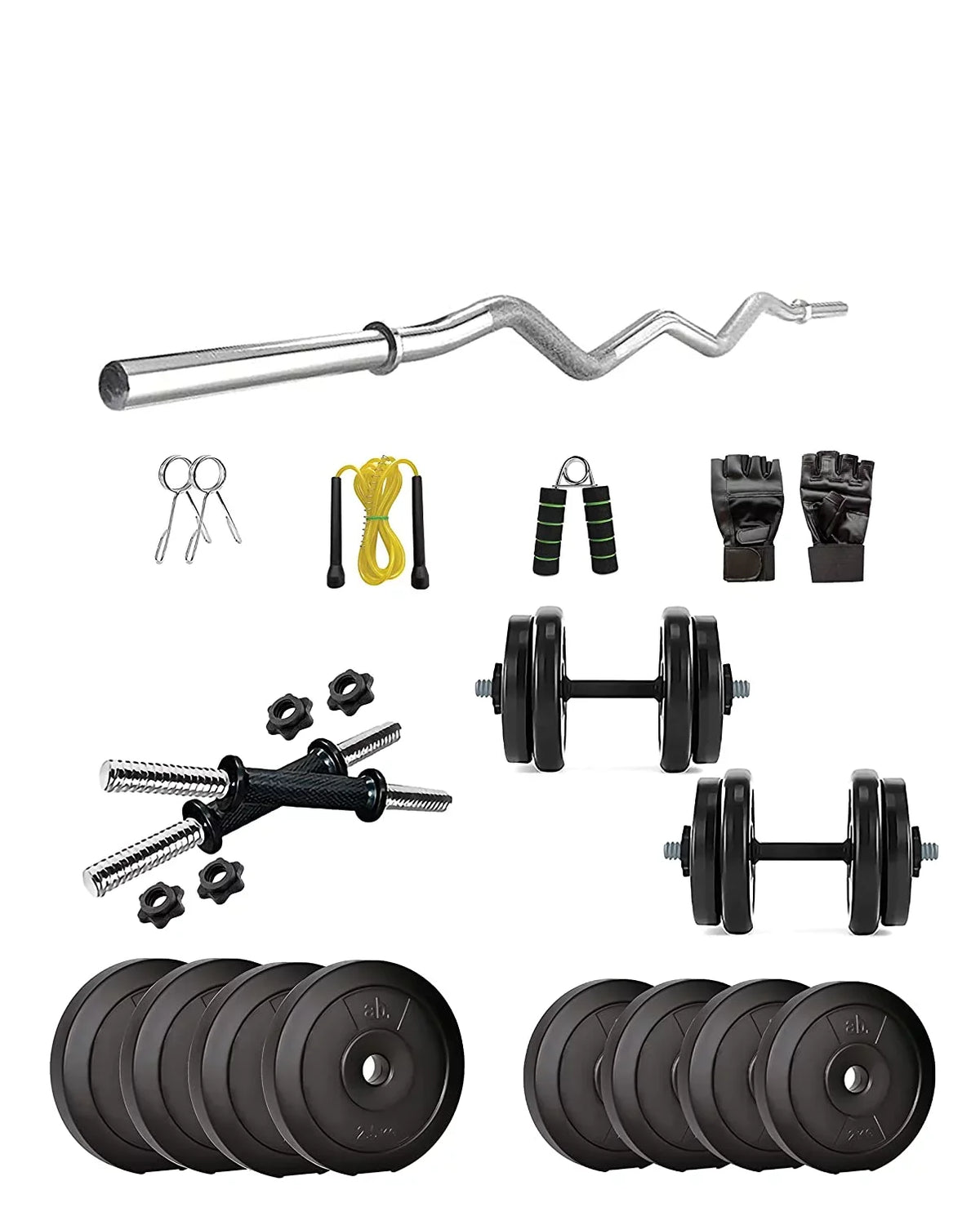 PVC 18 Kg Home Gym Set with One 3 Feet Curl and One Pair Dumbbell Rods, Black. anythingbasic