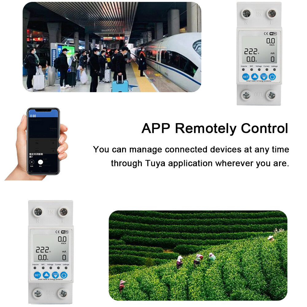 Tuya WiFi Intelligent Leakage Protecting Switch Current Voltage Monitoring Circuit Breaker Timer Function Power Meter matching with Amazon Alexa and Google home for Voice Control