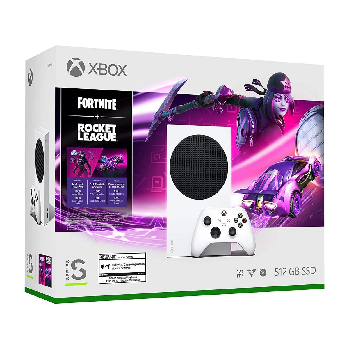 Xbox Series S – Fortnite & Rocket League Bundle (Disc-free Gaming) - White, 512 GB Video Game Consoles, Bundled with Silicone Controller shield Skin + Batteries and Charger Accessories Set
