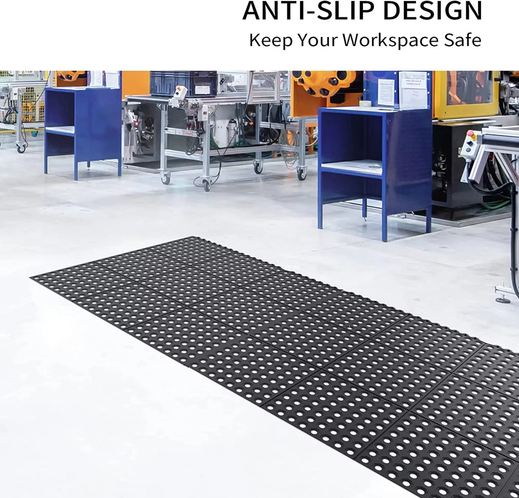 2-Pack Interlocking Rubber Floor Mat for Restaurant Kitchen Bar Garage Anti Fatigue Flooring, Non-Slip Outdoor Shower Pool Drainage Mat. ROVSUN 36 x 36 in