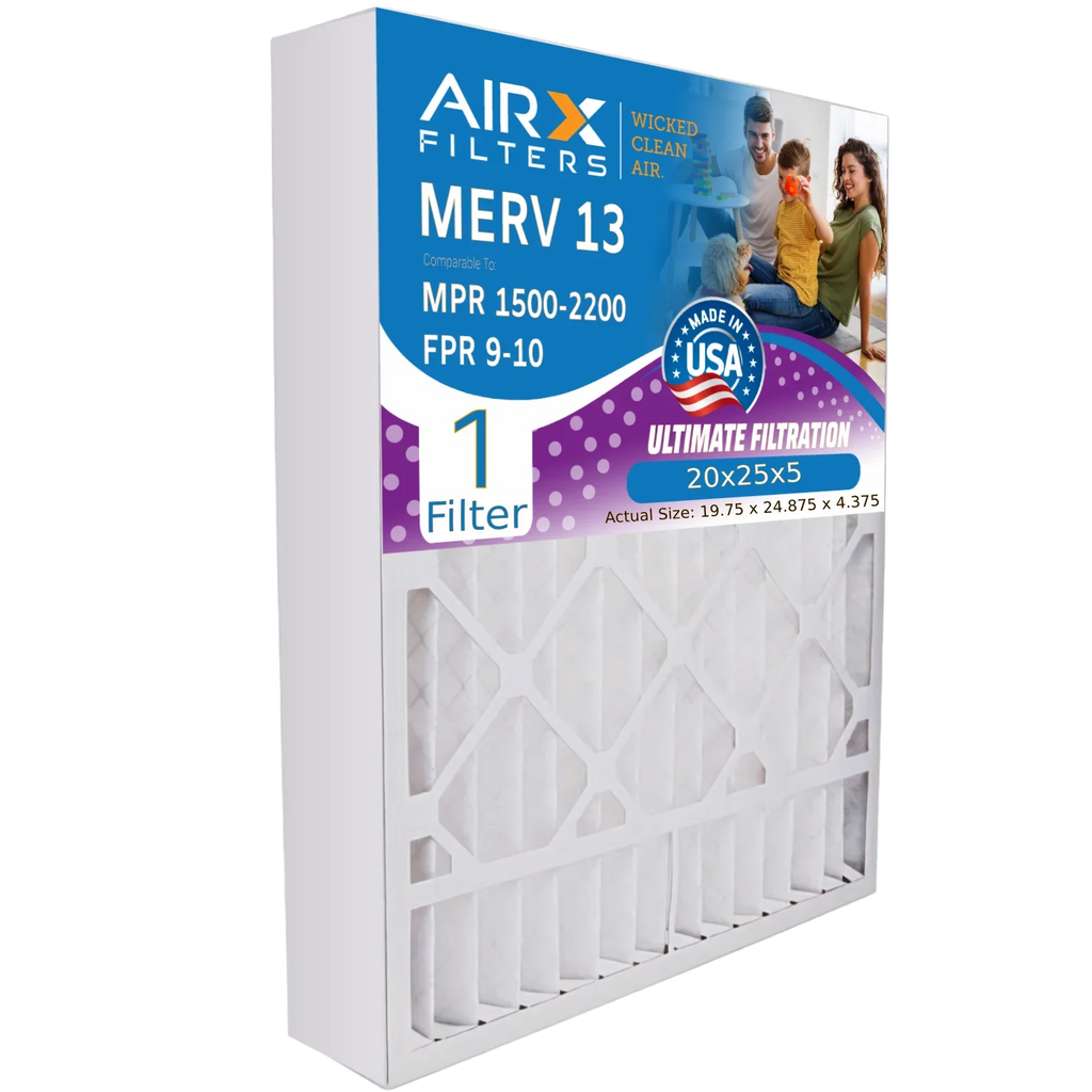 20x25x5 Air Filter MERV 13 Comparable to MPR 1500 - 2200 & FPR 9 matching with Honeywell FC100A1037 Premium USA Made 20x25x5 Furnace Filter 1 Single Filter by AIRX FILTERS WICKED CLEAN AIR.