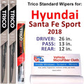 Wiper Blades (Set of 3) w/Rear Wiper appropriate with 2018 Hyundai Santa Fe Sport