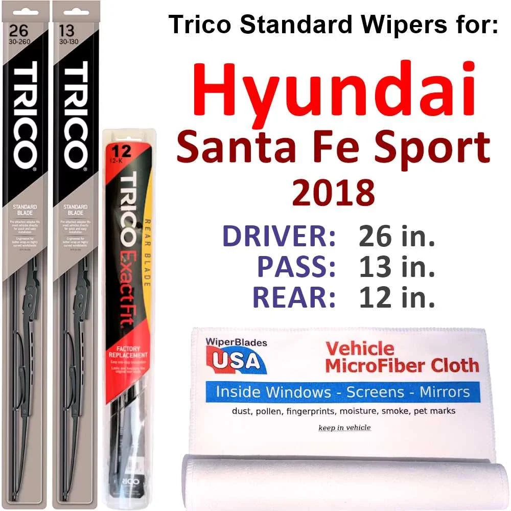 Wiper Blades (Set of 3) w/Rear Wiper appropriate with 2018 Hyundai Santa Fe Sport