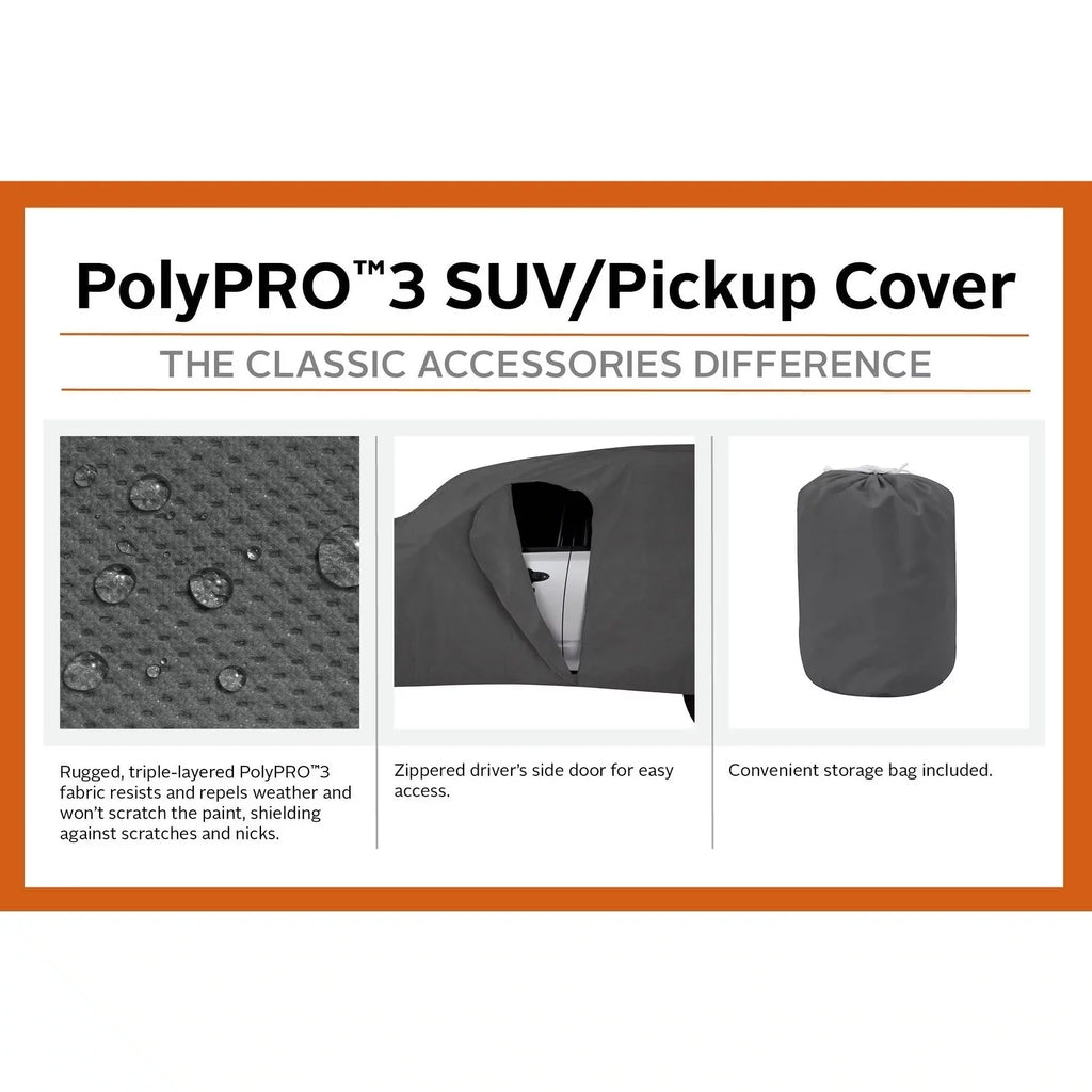 Classic Accessories OverDrive PolyPRO™ 3 Heavy-Duty Car wrap - Compact SUV or Truck protector, Up to 187"L, Charcoal