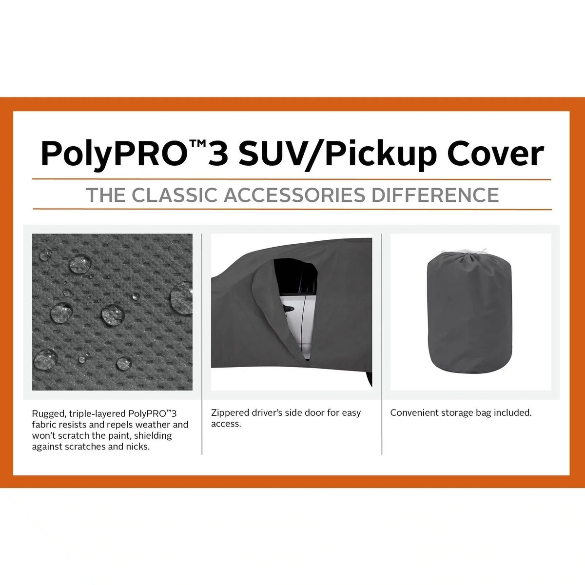 Classic Accessories OverDrive PolyPRO™ 3 Heavy-Duty Car wrap - Compact SUV or Truck protector, Up to 187"L, Charcoal
