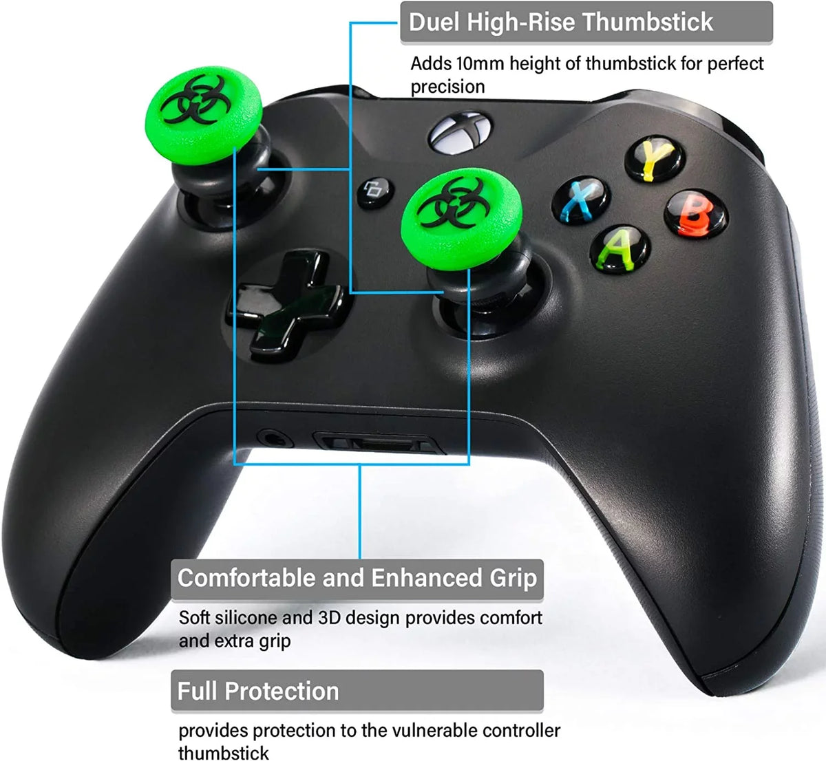 FPS Thumbstick Extender & 3D Texture Rubber Silicone Grip wrap 2 Sets for Xbox Series X/S & Xbox One Controller(BioH Green) BOLT AXTION Bundle Like New