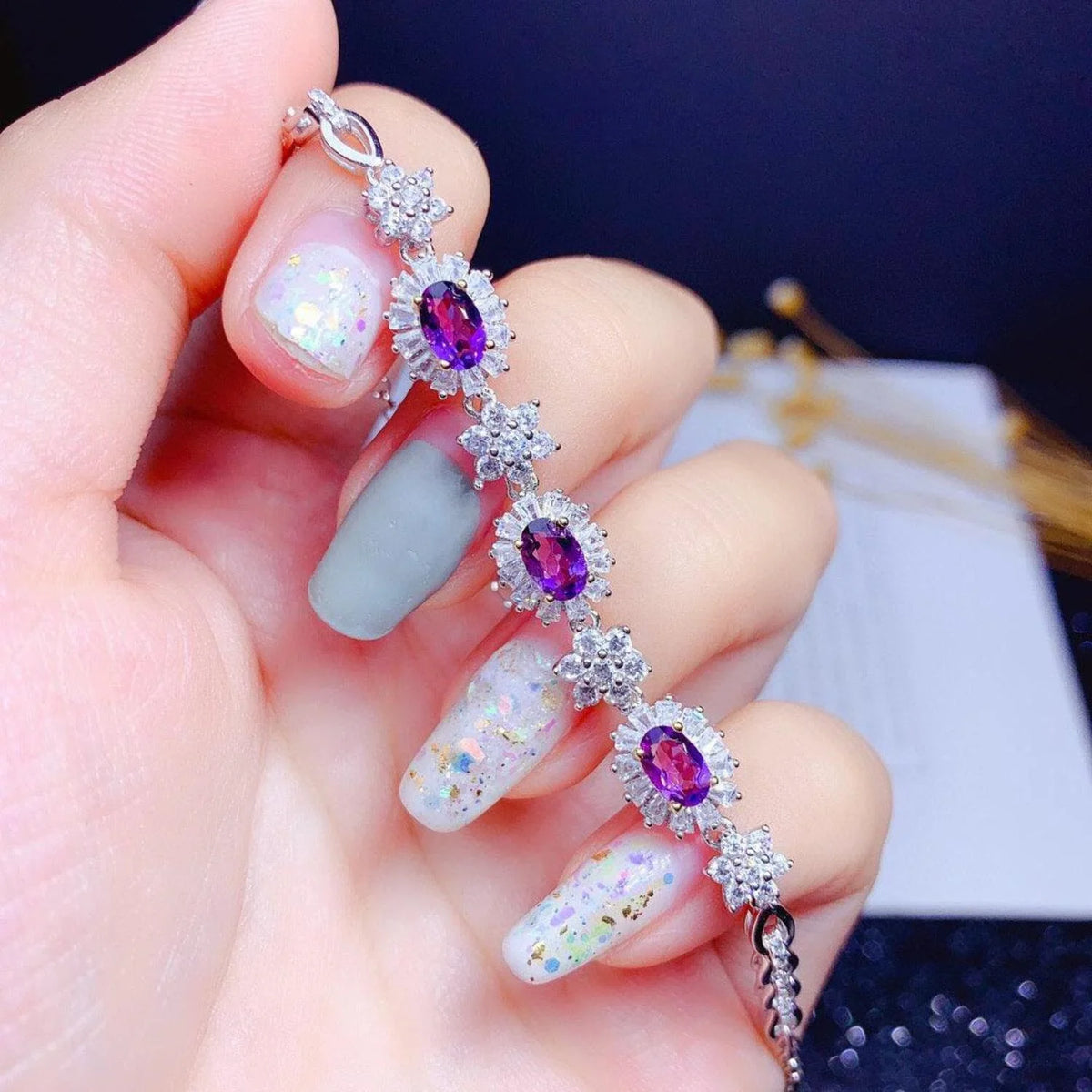 Natural Amethyst Bracelet Women S925 Sterling Silver Plated 18k Gold Inlaid Light Luxury