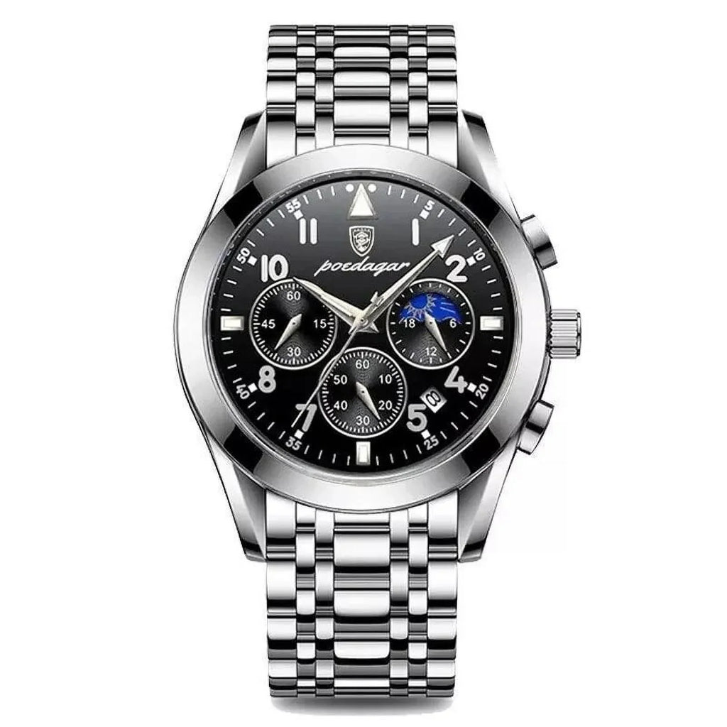 POEDAGAR Men Watch Sport Chronograph Quartz Watches Top Brand Luxury Full Steel Waterproof Luminous Date Man Fashion Wristwatch 8169 Black S