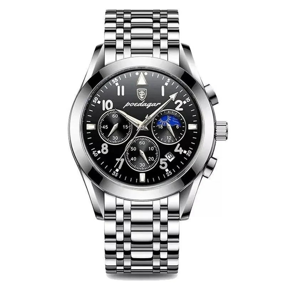 POEDAGAR Men Watch Sport Chronograph Quartz Watches Top Brand Luxury Full Steel Waterproof Luminous Date Man Fashion Wristwatch 8169 Black S