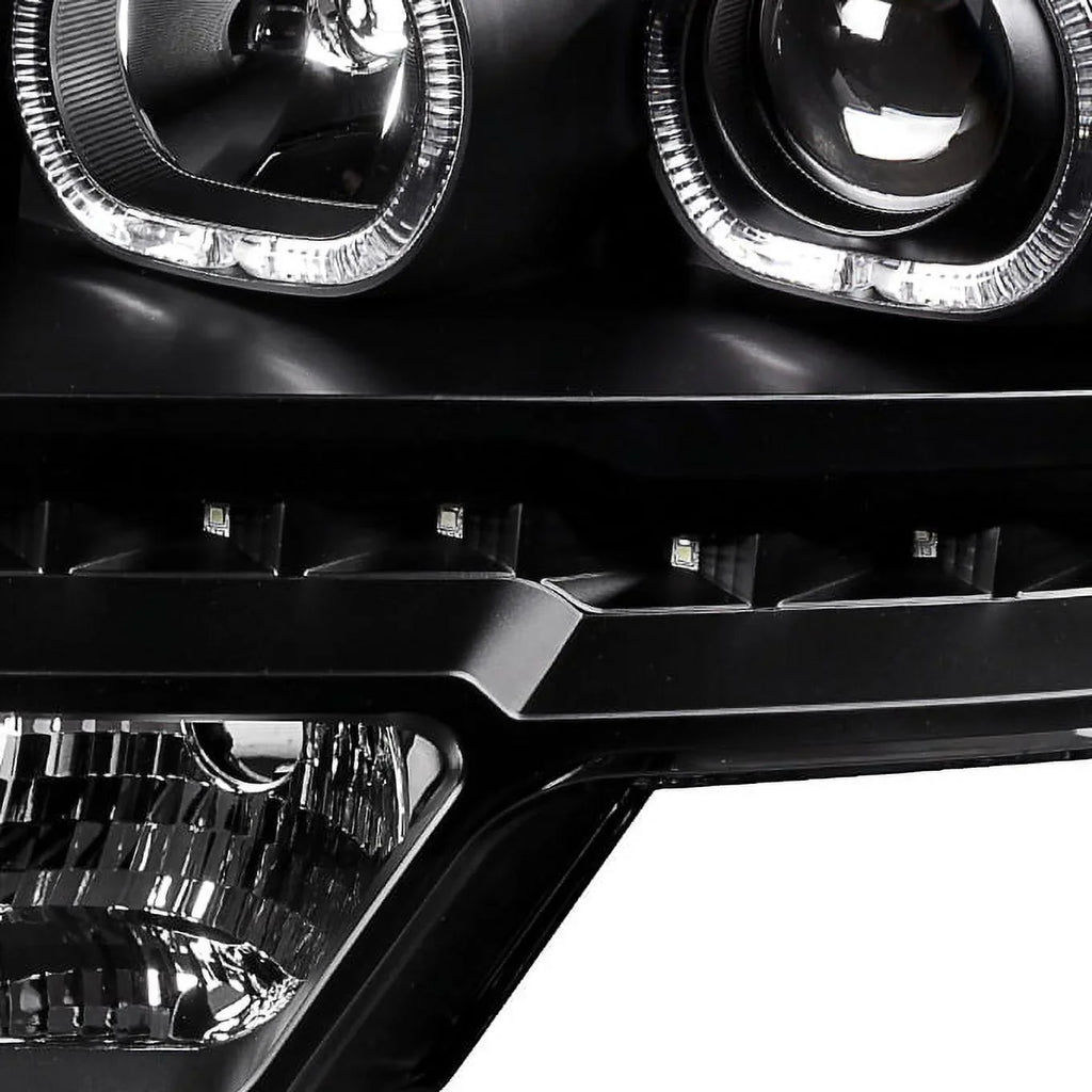 AKKON - For [Dual LED Halo Ring] 09-14 F150 F-150 Pickup Truck Black Projector Headlights + LED Tail light Set