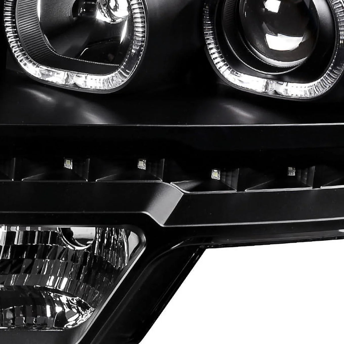 AKKON - For [Dual LED Halo Ring] 09-14 F150 F-150 Pickup Truck Black Projector Headlights + LED Tail light Set