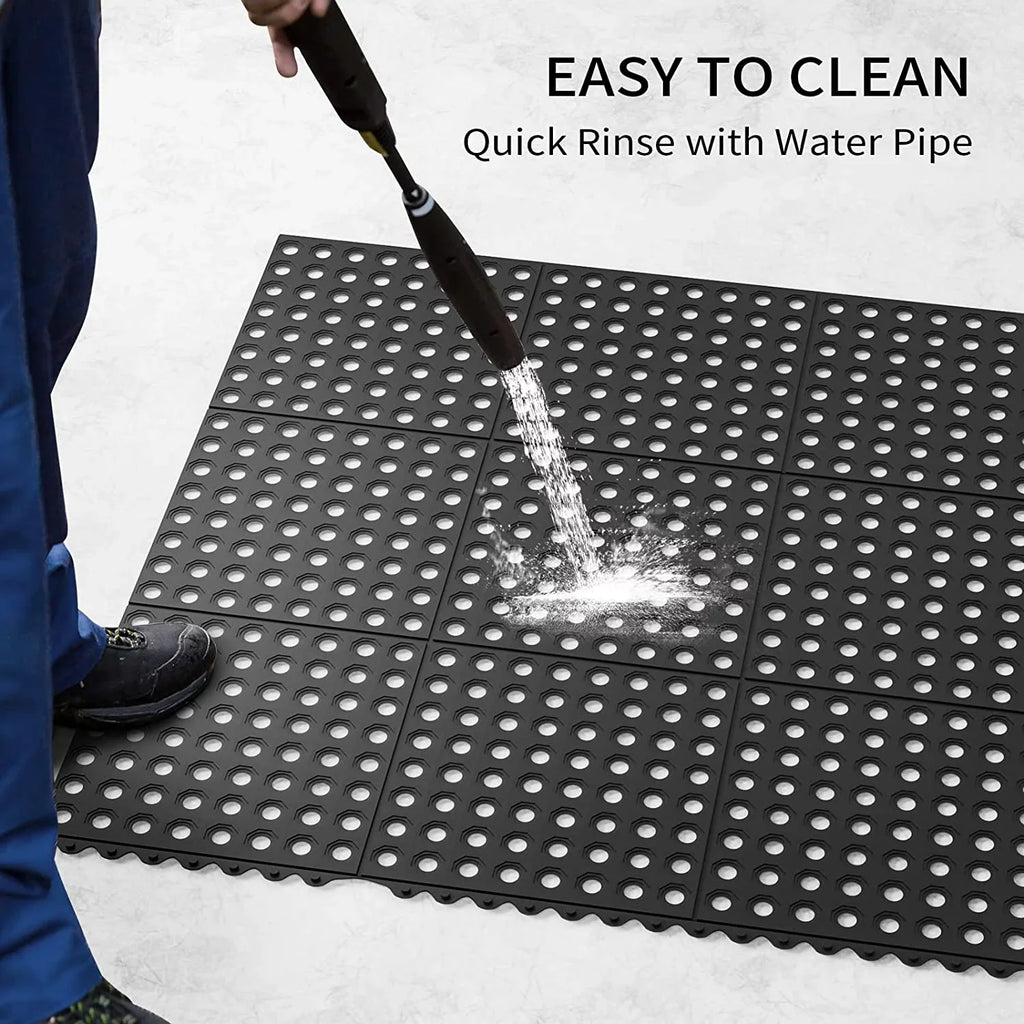 2-Pack Interlocking Rubber Floor Mat for Restaurant Kitchen Bar Garage Anti Fatigue Flooring, Non-Slip Outdoor Shower Pool Drainage Mat. ROVSUN 36 x 36 in