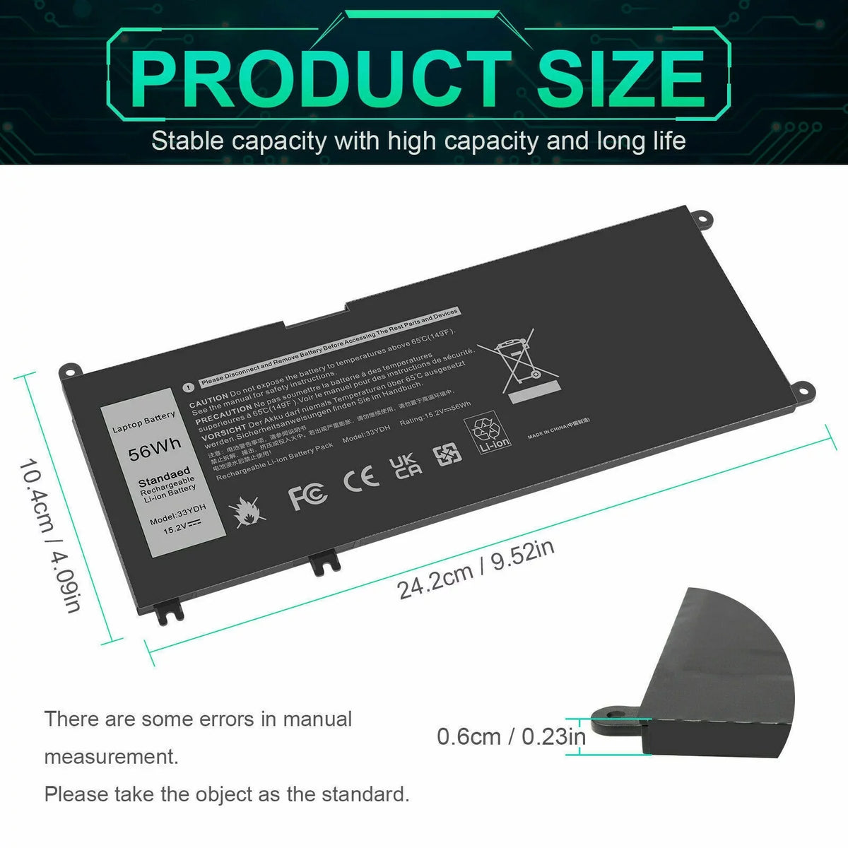 FOR  INSPIRON - 7773 7577 7778 56WH LAPTOP BATTERY 56WH J9NH2 33YDH