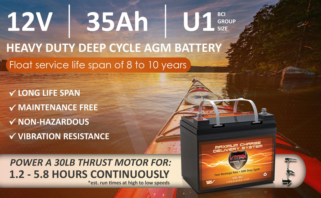 Vmax V35-857 12 Volt 35AH AGM U1 Battery for Minn Kota Traxxis 45lb Trolling Motor craft Vehicle