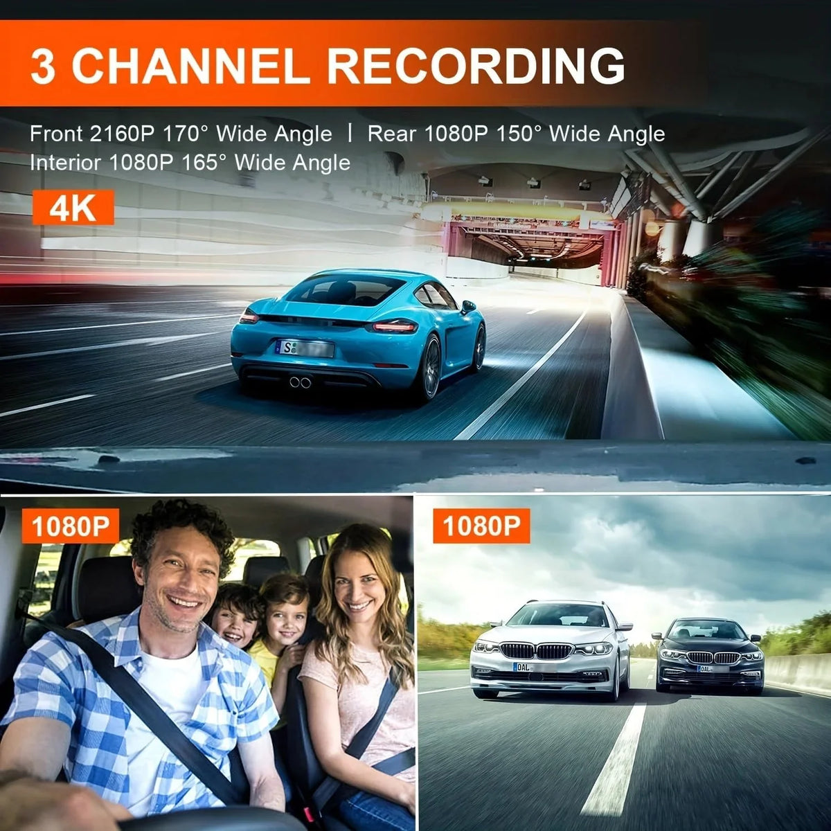 VVCAR 3 Channels Dash Cam 4K GPS 11" Touch Screen Rear View Mirror Camera for Car Night Vision G-Sensor Parking Monitor 32GB Card