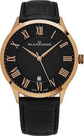 Alexander Statesman Triumph Rose Gold Swiss Made Black Leather Watch A103-05
