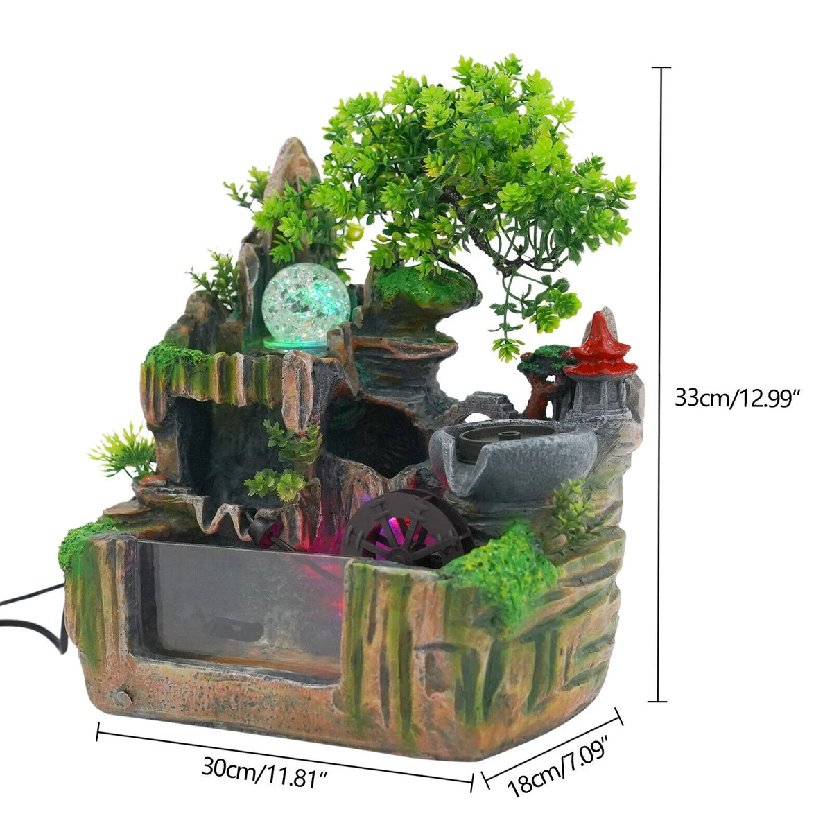 Miumaeov Desktop Simulation Rockery Fountain Ornament Small Waterfall Landscape Countertop Decoration Fish Tank with Led Light Atomizing Humidifier Effect for Office Home Bedroom