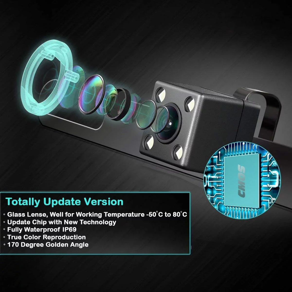 CAM122 Backup Camera Frame License Plate HD Night Vision Rear View 170° Angle Waterproof matching with Jensen Car Radio CAR110W CAR710 CAR710X CAR8000 CAR910W CAR910X CDR7011 CM901MIR CMR2720